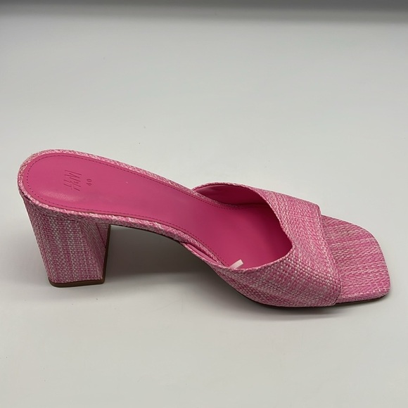 H&M - Pink Open Toe Straw Like Lightweight Slip On Heeled Sandal Size 40 - Picture 13 of 14
